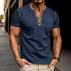 Image of Fashion Short-sleeved Polo Shirt Summer Button V-neck T-shirt Tops Mens Clothing Shopping