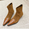 Image of Retro Patchwork Pointed Boots Back Zipper Kitten Heel Shopping