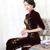 Image of Golden Velvet Retro-improved Beaded Long High-grade Cheongsam Shopping