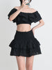 Image of Seaside Vacation Style Two-piece Collar Short Ruffled Shirt High Waist Skirt Outfit Shopping