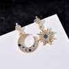 Image of Silver Stud Rhinestone-encrusted Asymmetric Star And Moon Stud Earring Fashion Simple Shopping