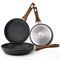 Frying Pan Set 3-Piece Nonstick Saucepan Woks Cookware Set,Heat-Resistant Ergonomic Wood Effect Bakelite Handle Design,PFOA Free Shopping