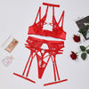 Image of Love Drill Buckle Sexy Cutout Embroidered Sexy Lingerie Suit Shopping