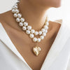 Image of Fashion Temperament Pearl Necklace Peach Heart Vintage Sweater Chain Women Shopping