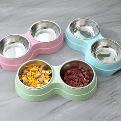 Double Pet Bowls Dog Food Water Feeder Stainless Steel Pet Drinking Dish Feeder Cat Puppy Feeding Supplies Small Dog Accessories Shopping