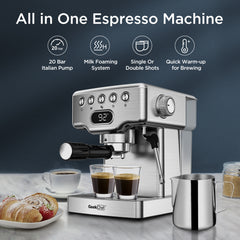 Geek Chef Espresso Machine, 20 Bar Espresso Machine With Milk Frother For Latte, Cappuccino, Macchiato, For Home Espresso Maker, 1.8L Water Tank, Stainless Steel, Ban On Amazon Shopping