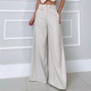 Image of Fashion V-neck Striped High Waist Wide Leg Pants Shopping