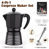 Image of Stovetop Espresso Maker 6 Cup 300ml, Aluminum Moka Pot Gift Set, Italian Cuban Greca Coffee, Easy To Use & Clean - Set Including 2 Cups, Spoon, Black, Perfect Gifts For Coffee Lovers Shopping