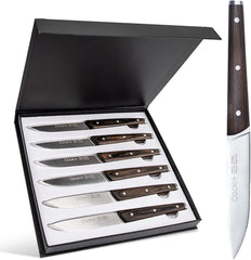 6Pcs Steak Knife Set Serrated Stainless Steel Utility with Wooden Handle for Home Dining Restaurant Shopping