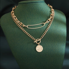 European And American High-grade Retro U-shaped Double-layer Metal Chain Tag Necklace Shopping