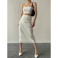 Women's Knitted Wrap Skirt Two Piece Set