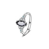 Image of S925 Silver Oval Black Agate Diamond-embedded Simple Design Women's Ring Shopping