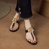 Image of Sheepskin Preppy Style Flip-toe Flat With Flower Open Toe Women's Sandals Shopping