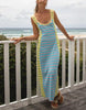 Image of Square Collar Striped Color Matching Backless Knitted Sleeveless Dress Shopping