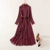 Image of Elegant Pleated Skirt Retro Temperament Wine Red Polka Dots Shopping