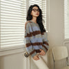 Image of Retro High Street Color Striped Lazy Leisure Pullover Sweater Shopping