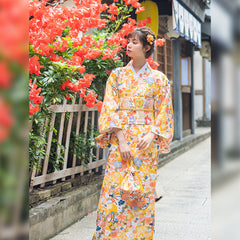 Moonlight Kimono Yellow Fan Retro Style Women's Bright Dress Shopping