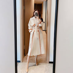 Women's Mid-length Large Lapel Colorblock Woolen Coat