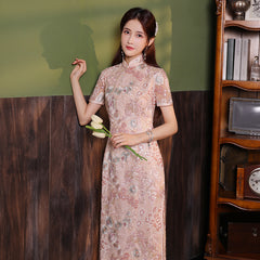 Summer New Chinese Style Stand Collar Modified Bright Sequin Embroider Chinese Style Cheongsam Dress