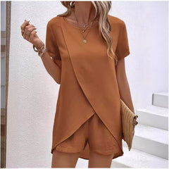 Solid Color Women's Suit Irregular Top Shorts