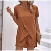 Image of Solid Color Women's Suit Irregular Top Shorts Shopping