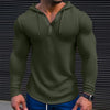 Image of Men's Waffle Button Hoodie T-shirt Top Vacation Long Sleeve Casual Fashion Shopping