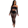 Image of Fashion Sexy See-through Mesh Sequins Tassel Two-piece Set Shopping