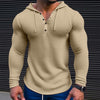 Image of Men's Waffle Button Hoodie T-shirt Top Vacation Long Sleeve Casual Fashion Shopping