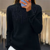 Image of Women's Pullover Sweater Half-high Collar With Diamonds Shopping