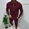 Image of Men's Casual Fleece-lined Solid Color Top And Trousers Suit Shopping