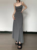 Image of High-Waist Slimming Strap Dress, Solid Color Casual A-Line Knee-Length For Women Shopping