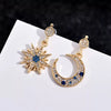 Image of Silver Stud Rhinestone-encrusted Asymmetric Star And Moon Stud Earring Fashion Simple Shopping