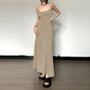 Image of High-Waist Slimming Strap Dress, Solid Color Casual A-Line Knee-Length For Women Shopping