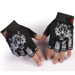 Men's Wolf Head Half Finger Riding Fitness Outdoor Sports Fingerless Gloves