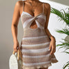 Image of Striped Backless Dress Vacation Style Sling Shopping