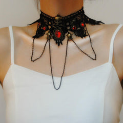 Lace Necklace With Black Skull Shopping