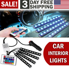 Car Interior Lights Neon Atmosphere RGB LED Strip Bar Car Decor Lighting Lamp US Shopping