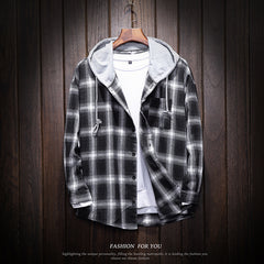 Hooded Plaid Shirt Loose Plus Size Casual Coat Shopping