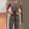 Image of Women's Solid Color Round Neck Top Straight-leg Pants Suit Shopping