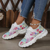 Image of Women's Sports Shoes Flowers Print Walking Sneakers Casual Breathable Lace-up Mesh Shoes Shopping