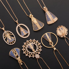 Fashionable Golden Hollow Copper-plated Gold Inlaid Zircon Lace Pendant Religious Necklace Ornament Accessories Shopping