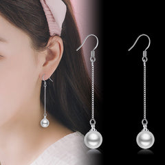 Pearl Shell Pearl Stud Earrings Silver Plated Tassel Jewelry Long Earrings Shopping