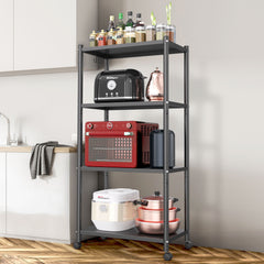 Ambitelligence Kitchen Bakers Rack, Heavy Duty Bakers Rack 4-Tier Free Standing Kitchen Storage Shelf Rack Hight Adjustable With Wheels & Feet, Industrial Metal Microwave Oven Stand Black Shopping