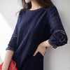 Image of Loose Temperament Hollow-out Three-quarter Sleeve Straight Skirt Shopping