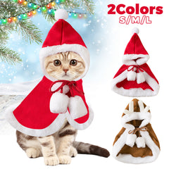 Cat Christmas Outfits, Dog Cat Santa Claus Outfit, Soft And Thick Xmas Cape With Hat, Christmas Cat Dog Costume Pet Cape, Cat Christmas Costumes For Cats, Medium Cat Cape For Cats Shopping