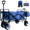 Image of Collapsible Wagon,Wagons Carts Foldable Grocery Cart On Wheels Beach Wagon Foldable Cart With Wheels, Cooler Bag, Cup Holders,Cargo Net,Shopping, Garden,SportsBlue Shopping