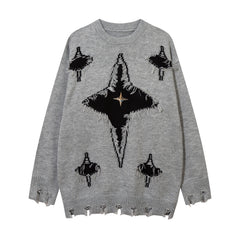 Dark Idle Style Cross Cat Beard Color Matching Sweater