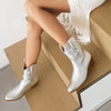 Image of Mirror Patent Leather Embroidery Knee-high Boots Pointed Mid-calf Embroidery Chunky High Heel Shopping