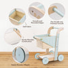 Image of ROBOTIME Baby Wooden Shopping Cart Toy For Toddler Kids Wooden Baby Push Walker Toy Push Toy For Babies Learning To Walk For Toddler Kids Boys Girls 10 Month Shopping