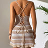 Image of Striped Backless Dress Vacation Style Sling Shopping